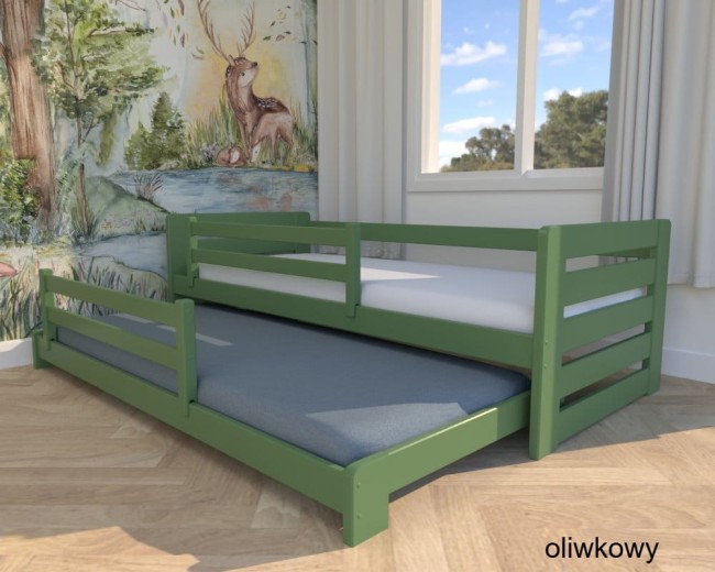 Zuzia Low niskie łóżko rozsuwane dla dwójki dzieci w kolorze butelkowej zieleni.jpg