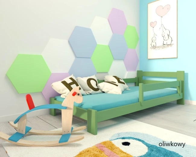 niskie łóżko dla dwulatka, Paweł 2 low drewniane łóżko od producenta Valor-Meble,kolor oliwkowy