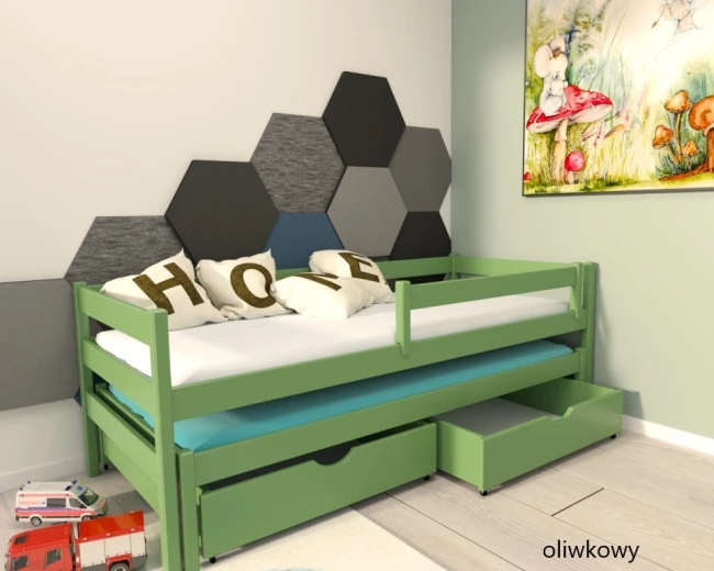 lozko drewniane-Wysuwane-Maxi-Premium--dla-dwojki-dzieci-maxi-kolor-oliwkowy-z-barierkami-od-producenta-Valor-Meble