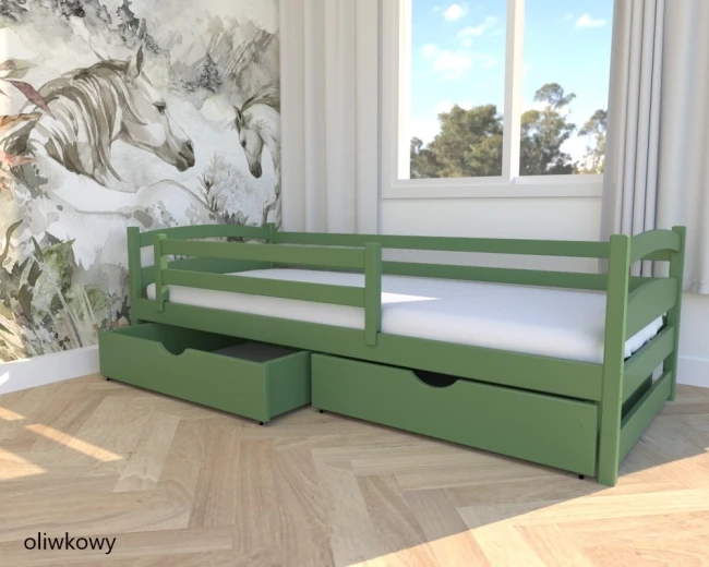 Łóżko Mela Premium , pojedyncze łóżko dla dzieci i nastolatków w kolorze oliwkowym