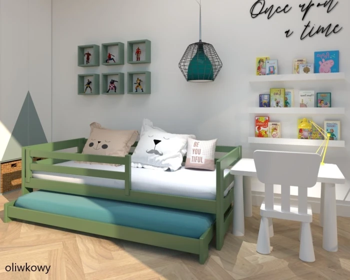 Łóżko dla malucha - Kubi LOW PREMIUM kolor oliwkowy