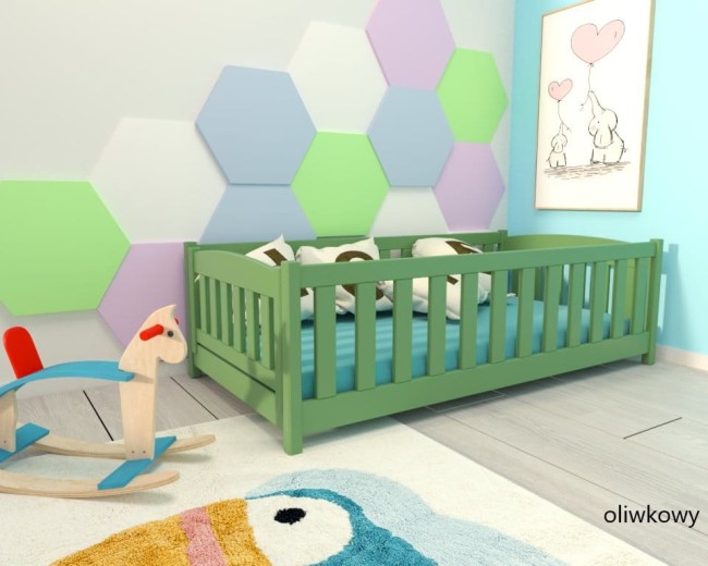 łóżko dla roczniaka Beti ProSafe Premium kolor oliwkowy z barierką od Valor Meble.