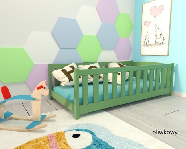 łóżko dla roczniaka Beti ProSafe Premium kolor oliwkowy ze zdjętą barierką od Valor Meble.
