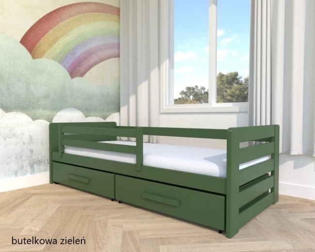 Dziecięce łóżko drewniane LAURA PREMIUM w kolorze butelkowej zieleni
