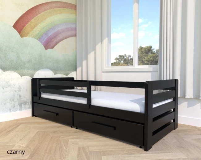 czarne Dziecięce łóżko drewniane LAURA PREMIUM