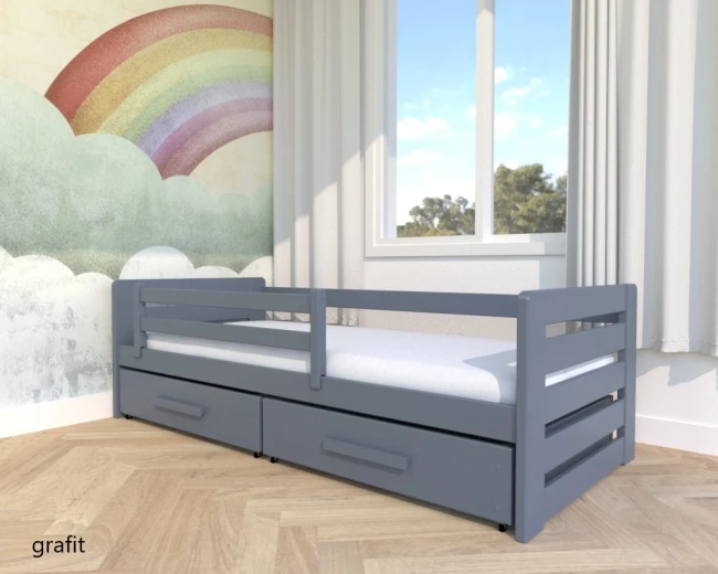 grafitowe Dziecięce łóżko drewniane LAURA PREMIUM