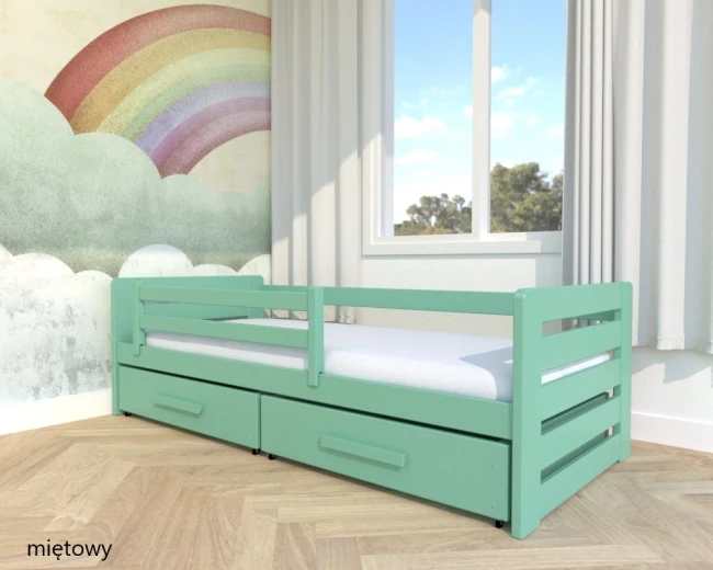 Dziecięce łóżko drewniane LAURA PREMIUM kolor mietowe