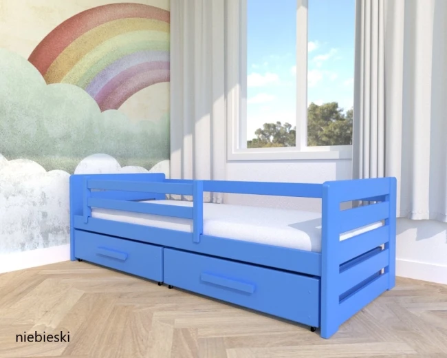 niebieskie Dziecięce łóżko drewniane LAURA PREMIUM