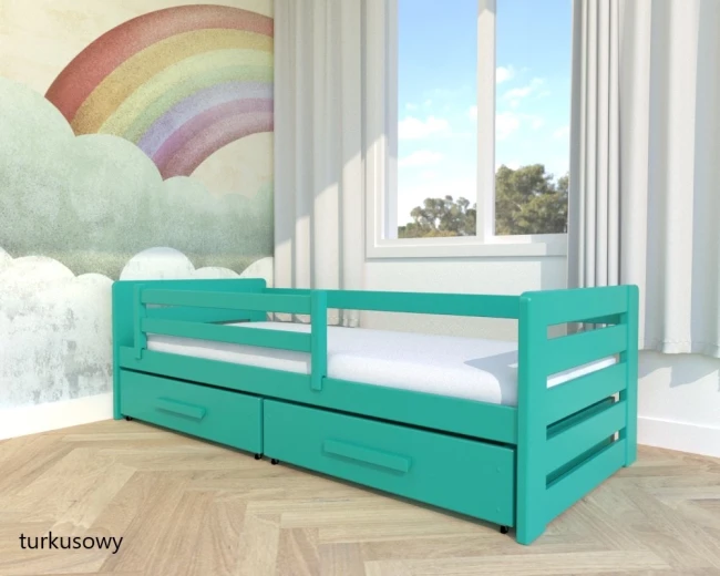 Dziecięce łóżko drewniane LAURA PREMIUM kolor turkus od producenta Dziecięce łóżko drewniane LAURA PREMIUM