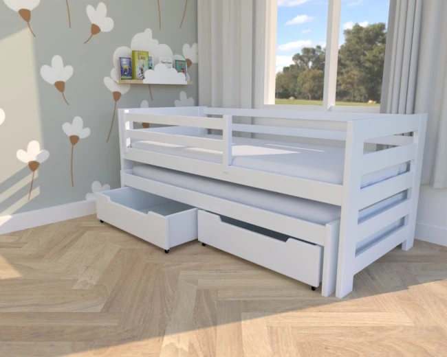 drewniane łóżko dwuosobowe w kolorze białym Kubi Premium od producenta Valor Meble