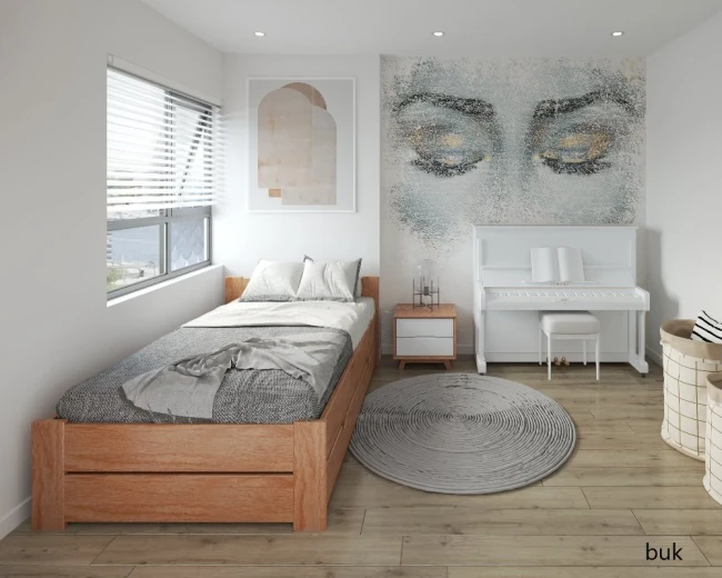 Widok boczny ramy łóżka Boomer XL z widoczną wysoką linią spania