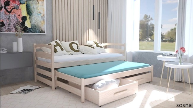 Łóżko z drewna z wysuwanym materacem - Maja PREMIUM