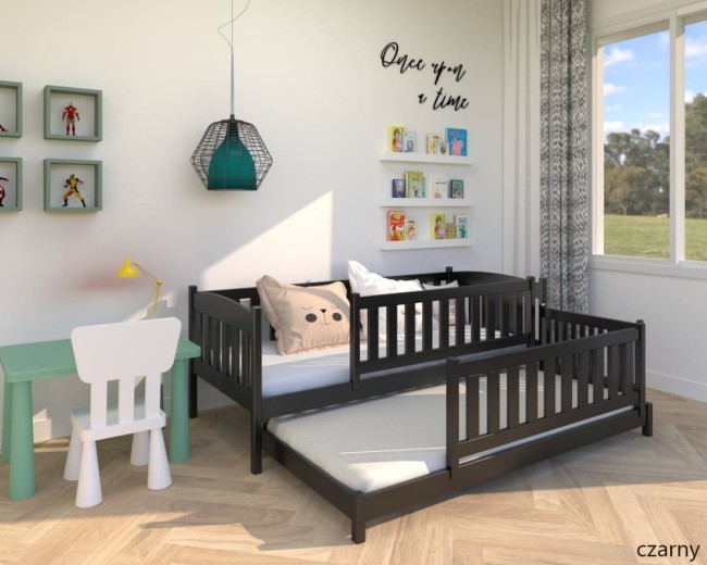 Niskie łóżko z dodatkowym spaniem wspierające samodzielność dziecka
