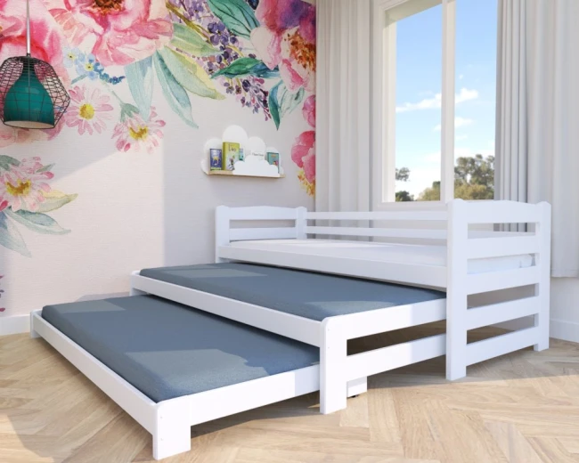 Białe łóżko Stella Premium 3w1 – idealne rozwiązanie dla trójki dzieci w jednym pokoju.