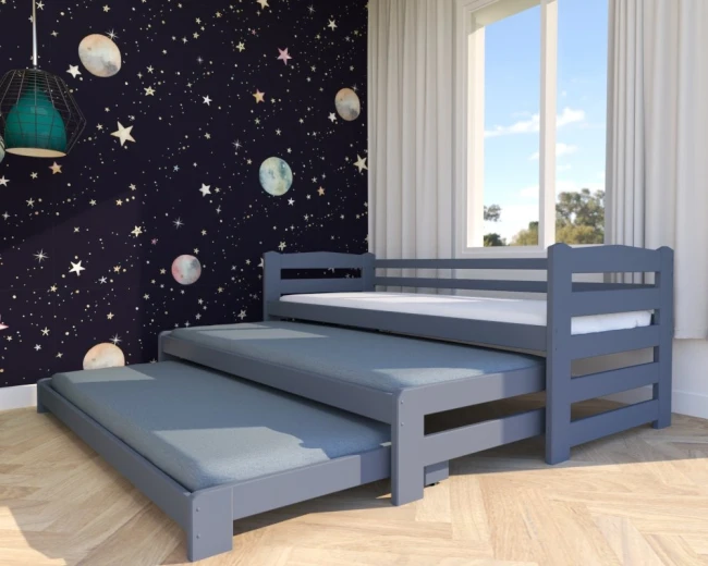 Pokój dziecięcy z grafitowym łóżkiem potrójnym 3w1 Stella Premium