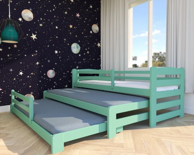Łóżko potrójne wysuwane Stella Premium 3w1 w kolorze miętowym