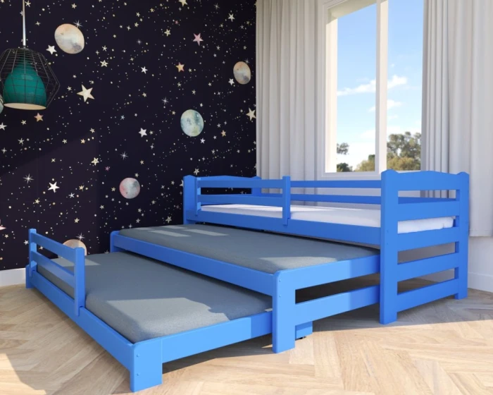 Niebieskie łóżko potrójne wysuwane Stella Premium 3w1 