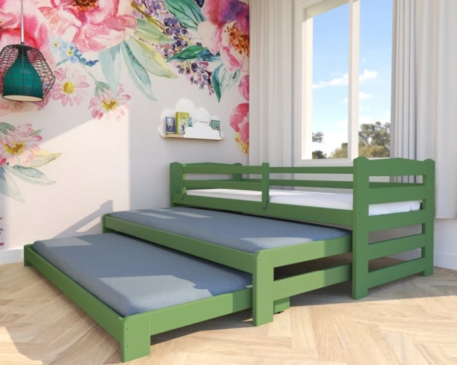 Łóżko dla trojaczków Stella Premium 3w1 kolor oliwkowy