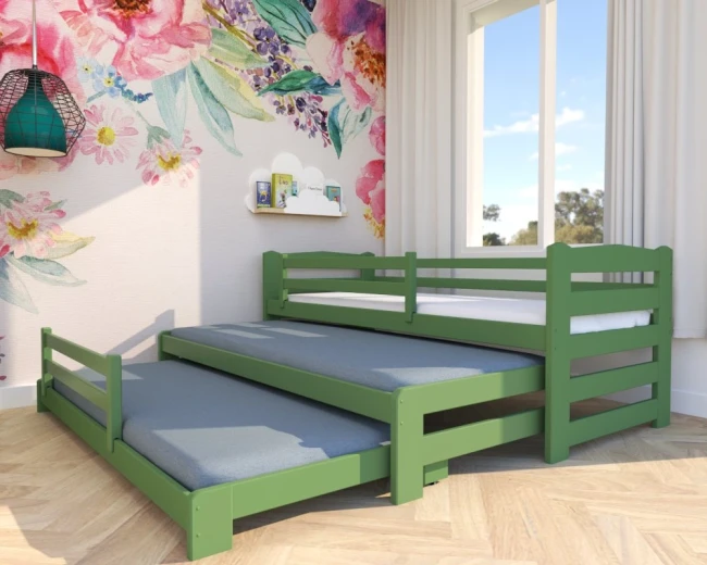 Łóżko Stella Premium 3w1 oliwkowe – potrójne łóżko dziecięce rozłożone na trzy poziomy