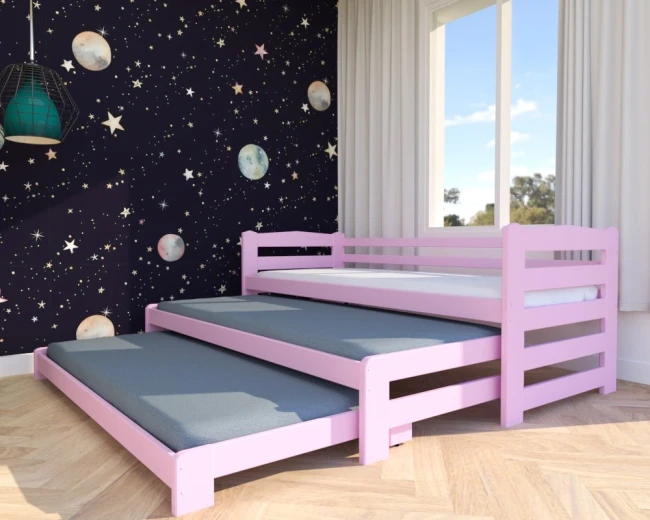 Łóżko dla trojaczków Stella Premium 3w1 kolor pastelowy róż