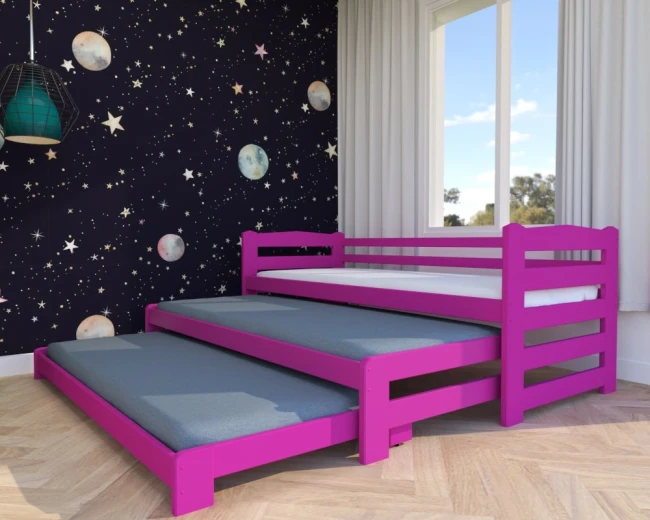 Stella Premium różowe łóżko rozkładane dla 3 dzieci w małym pokoju.webp