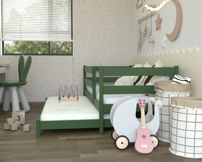 Łóżko z dwoma poziomami spania – rośnie razem z dzieckiem kolor Butelkowa zieleń