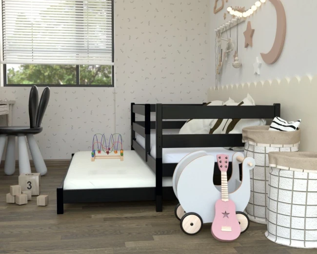 Wysoka barierka łóżka dziecięcego CZAREK LOW, zabezpieczenie przed wypadnięciem, kolor czarny