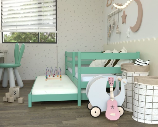 Idealne łóżko dla dziewczynki – CZAREK LOW w wyjątkowym miętowym kolorze