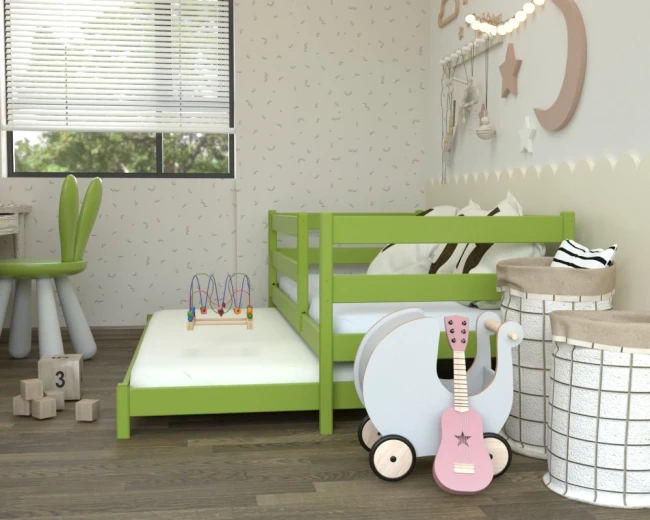 Zielony kolor wpływa kojąco – idealny dla spokojnego snu dziecka  Łóżko CZAREK w wersji zielonej – dla małych miłośników natury