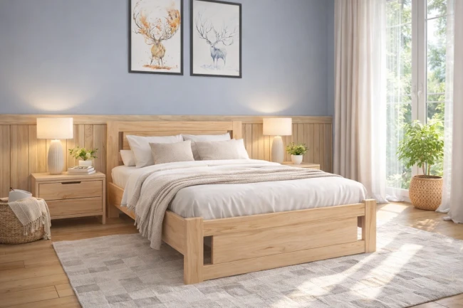 Łóżko młodzieżowe 120x200 lita sosna Net Premium w kolorze naturalnym z pościelą loft
