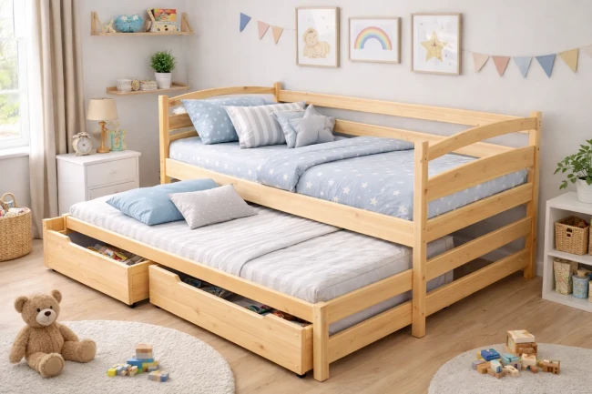 Łóżko podwójne dla dzieci Maja Premium sosnowe.webp
