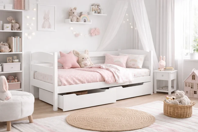 Łóżko dla dziewczynki Julia w kolorze białym.webp