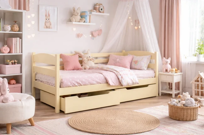 Łóżko dla dziewczynki Julia w kolorze pastelowy żółty.webp