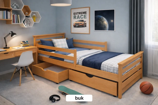 Łóżko dla nastolatka Adaś Premium w kolorze buk.