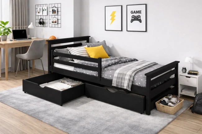 Łóżko młodzieżowe Adaś Premium w kolorze czarnym.webp