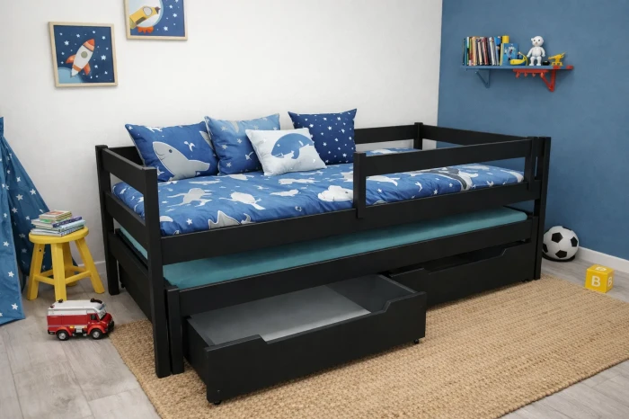 Łóżko drewniane - Maxi PREMIUM kolor czarny