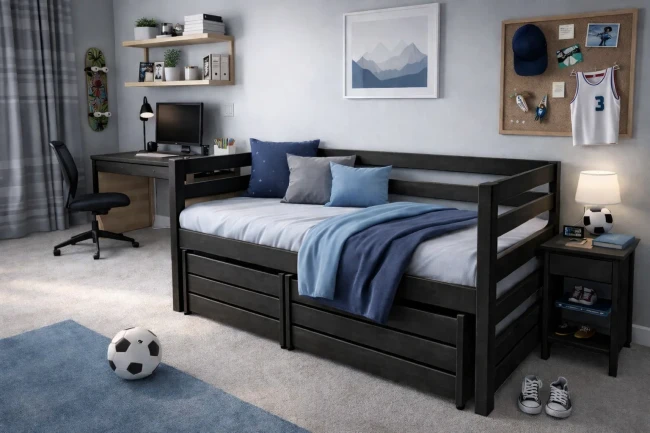 Łóżko młodzieżowe w kolorze czarnym Ania
