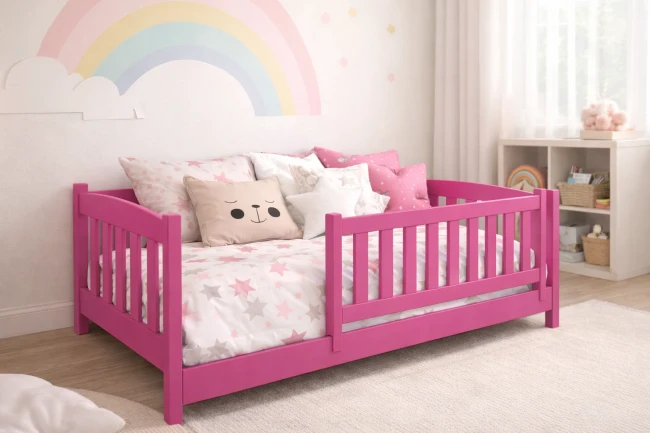 Łóżko dla malutkiej dziewczynki z wygodnym wchodzeniem i  wysokim zabezpieczeniem Beti Low