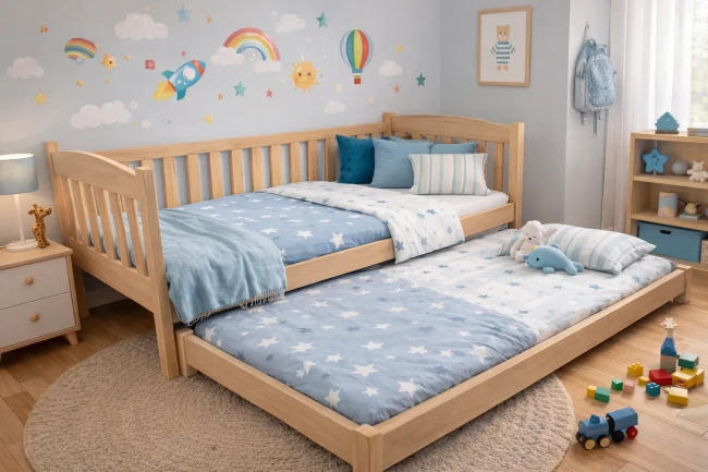 Bezpieczne łóżko dla 2-latka z bardzo wysoką barierką ochronną