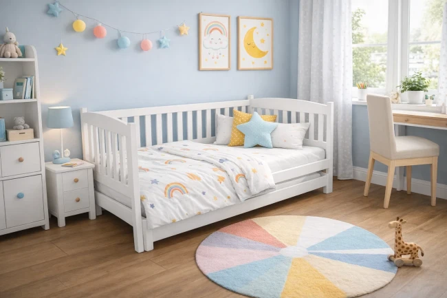 Łóżko Hania Low PREMIUM – przestrzeń do zabawy i snu z dodatkowym miejscem do spania