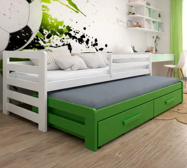 Łóżko dla rodzeństwa Jasio biało zielony