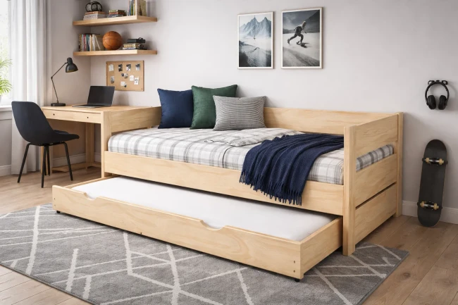 Łóżko podwójne młodzieżowe solidne Jurek Duo drewno sosnowe