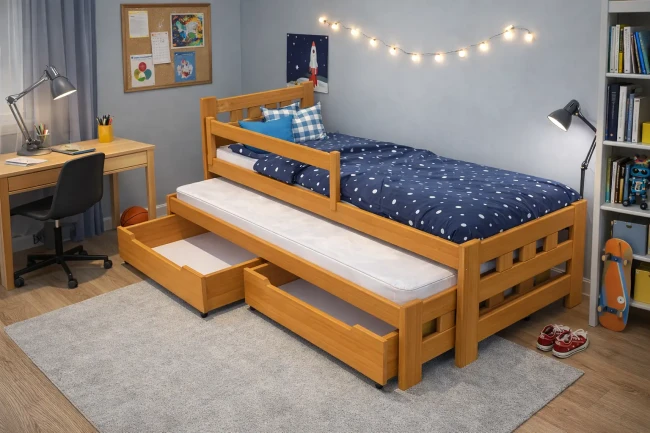 Łóżko rozsuwane dla dzieci w kolorze buk Paweł high