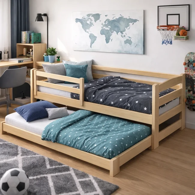 Łózko sosnowe dla dwójki dzieci Sara Low