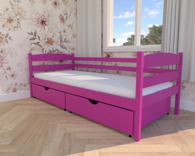 Różowe łóżko dla księżniczki Julia Premium drewniane ze zdejmowalną barierką ochronną z drewna sosnowego od producenta Valor Meble