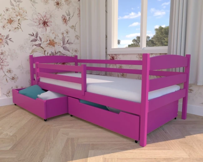 Różowe łóżeczko dla dziewczynki Julia Premium drewniane ze zdejmowalną barierką ochronną z drewna sosnowego od producenta Valor Meble