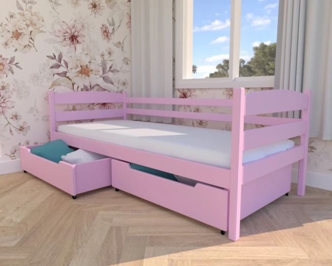 Pastelowe łóżko dla małej damy Julia Premium w pokoju dziecka, szuflady długie wcięcie od Valor Meble