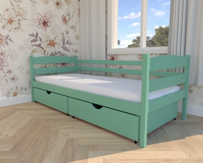 łóżko Julia Premium dla dzieci i młodzieży, kolor miętowy , pojemne szuflady wcięcie