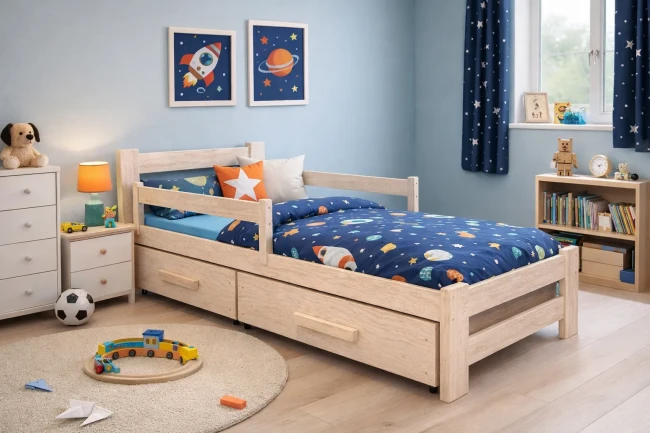 Łóżko z drewna sosnowego dla dziecka z szufladami Paweł 2