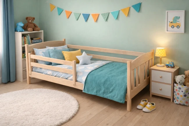 Łóżko do pokoju dziewczynki Oliwia Low drewno sosnowe